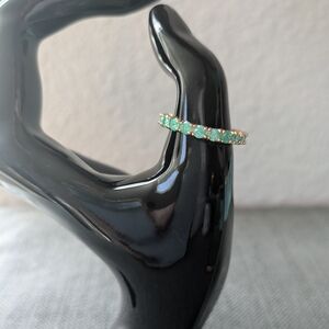 Gold Band Ring with Mint Green Gemstone Row - Women's Jewelry - SIZES 7 AND 8